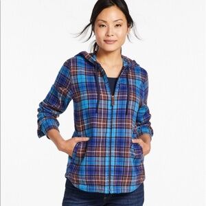 L.L. Bean Scotch Plaid Flannel Relaxed Zip Hoodie - Women’s Size S